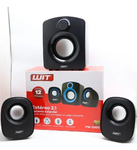 Parlante Wit 2.1 Pw-2000 Multimedia 6w Speaker Color Negro