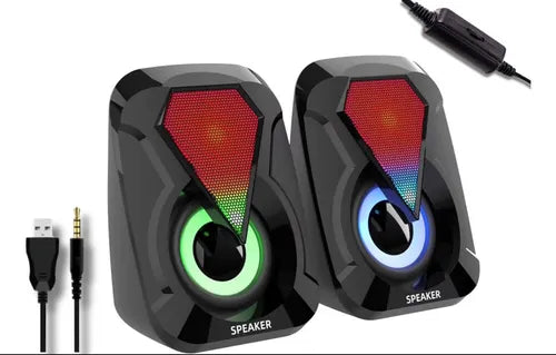 Parlantes Led Rgb Multimedia Para Pc Gamer Speaker E-1053 Color Negro